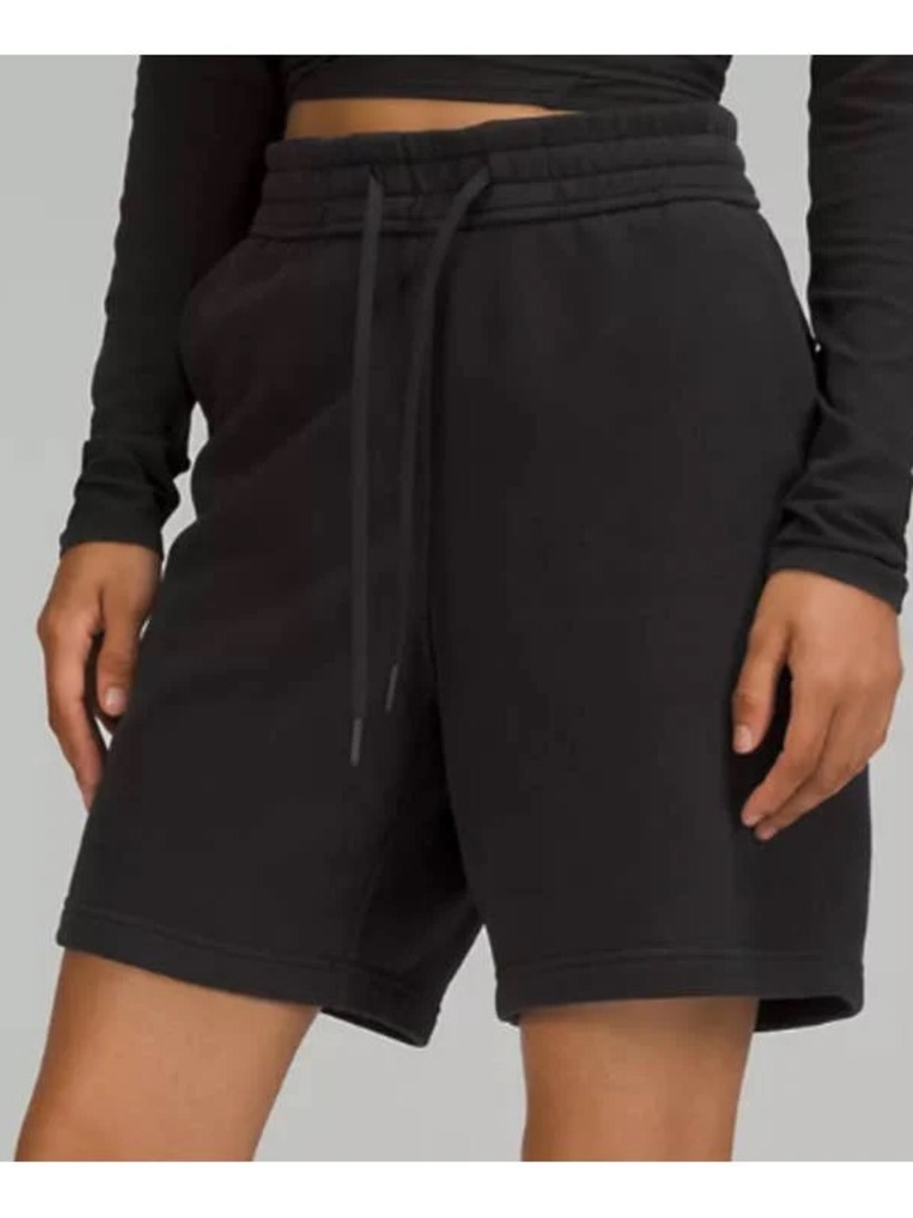 AGOLDE Women's Black Fleece Boxing Shorts, Adjustable Drawstring Waist Sz L